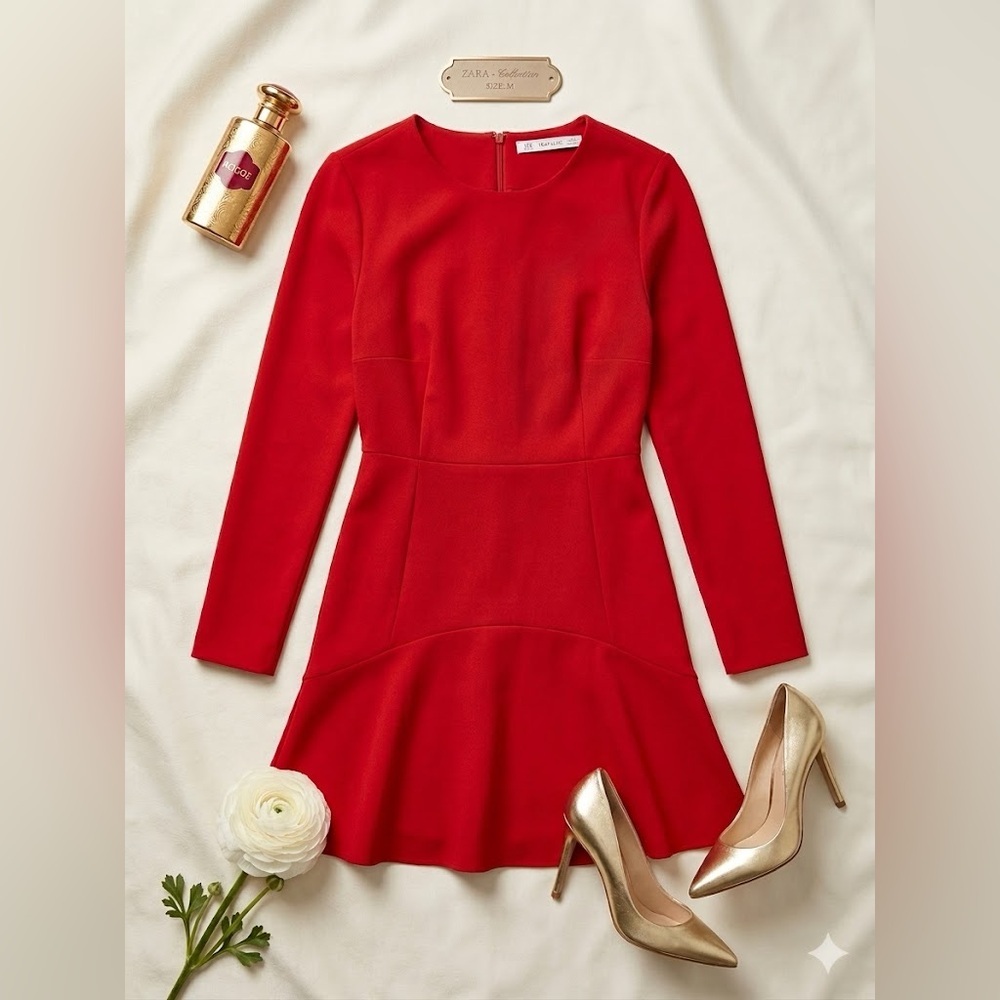 🌹 Zara Lovers Feminine Romantic Red Long Sleeve Dress Size Medium 🌹